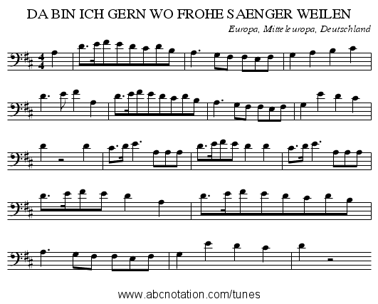 DA BIN ICH GERN WO FROHE SAENGER WEILEN - staff notation