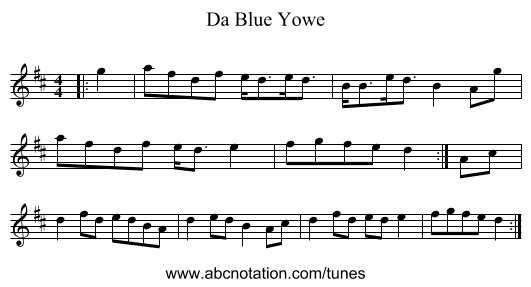 Da Blue Yowe - staff notation