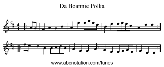 Da Boannie Polka - staff notation