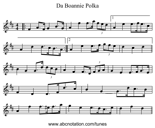 Da Boannie Polka - staff notation