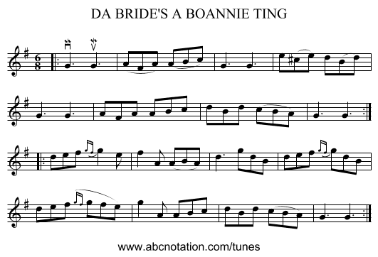 DA BRIDE'S A BOANNIE TING - staff notation