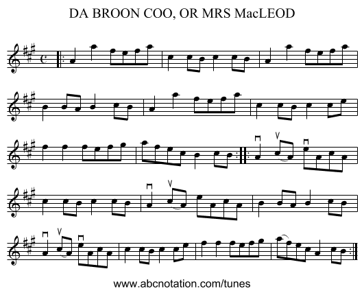 DA BROON COO, OR MRS MacLEOD - staff notation