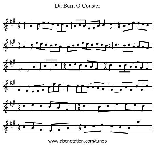 Da Burn O Couster - staff notation