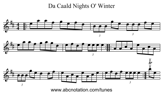 Da Caald Nights O' Winter - staff notation