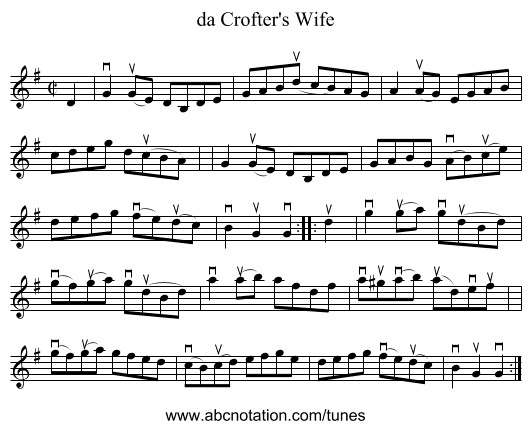 da Crofter's Wife - staff notation