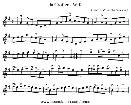 da Crofter's Wife - staff notation