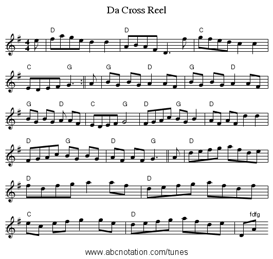 Da Cross Reel - staff notation
