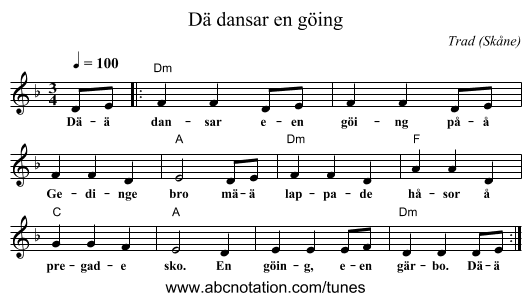 Dä dansar en göing - staff notation