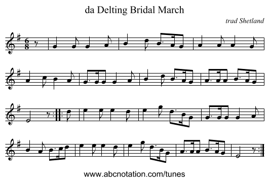 da Delting Bridal March - staff notation