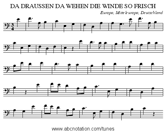 DA DRAUSSEN DA WEHEN DIE WINDE SO FRISCH - staff notation