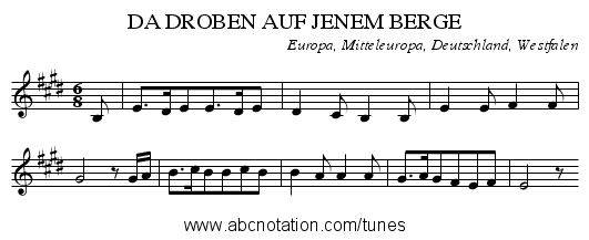 DA DROBEN AUF JENEM BERGE - staff notation