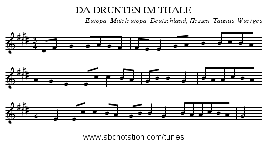 DA DRUNTEN IM THALE - staff notation