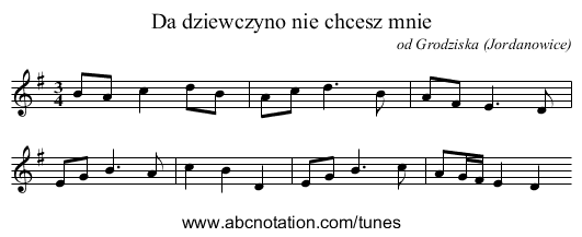 Da dziewczyno nie chcesz mnie - staff notation