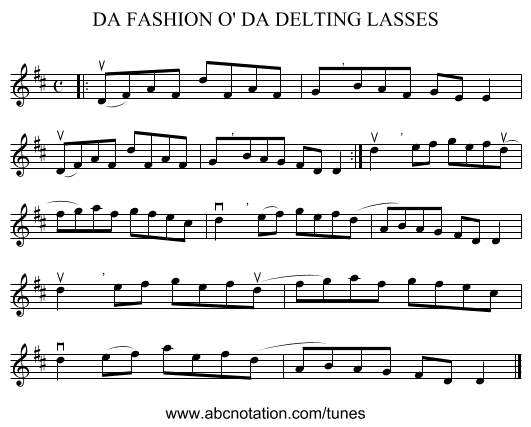 DA FASHION O' DA DELTING LASSES - staff notation