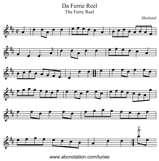 Da Ferrie Reel - staff notation