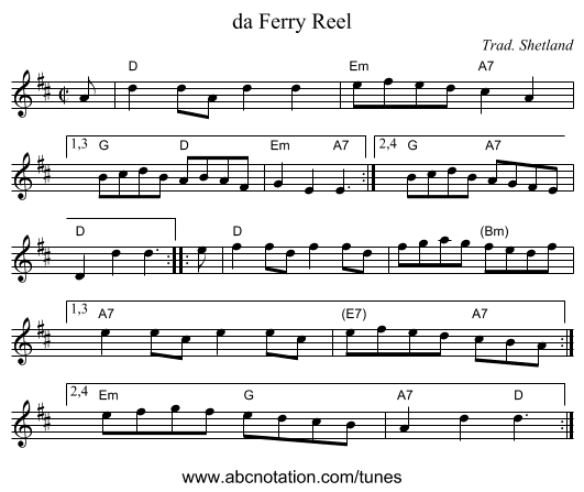 da Ferry Reel - staff notation