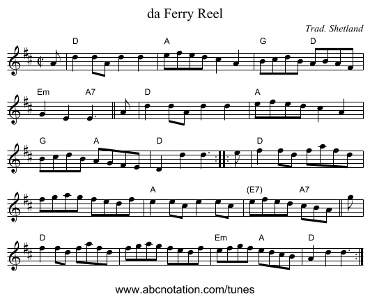 da Ferry Reel - staff notation