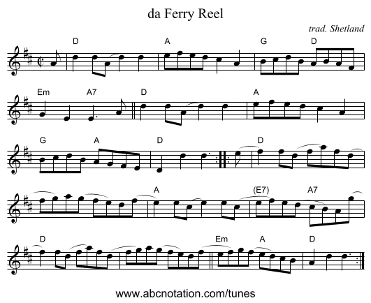 da Ferry Reel - staff notation
