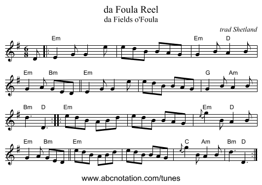 da Foula Reel - staff notation