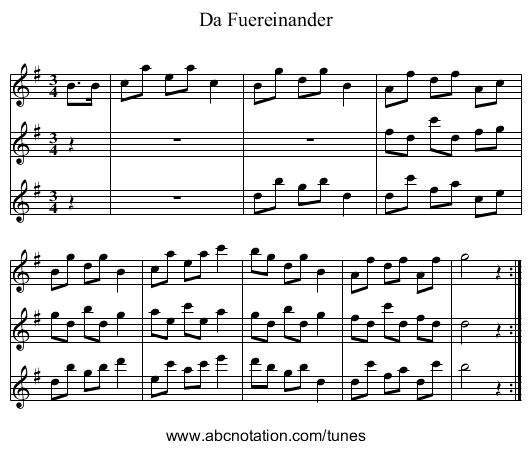 Da Fuereinander - staff notation