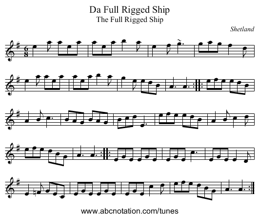 Da Full Rigged Ship - staff notation