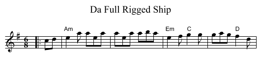Da Full Rigged Ship - staff notation