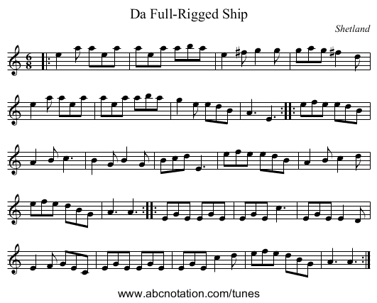 Da Full-Rigged Ship - staff notation