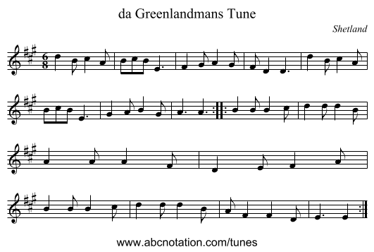 da Greenlandmans Tune - staff notation