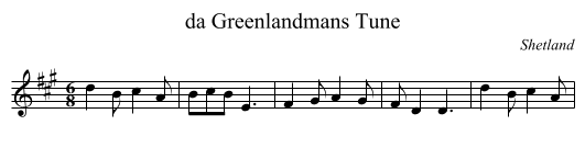 da Greenlandmans Tune - staff notation