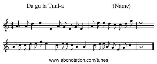 Da gu la Tunl-a                                 (Name) - staff notation