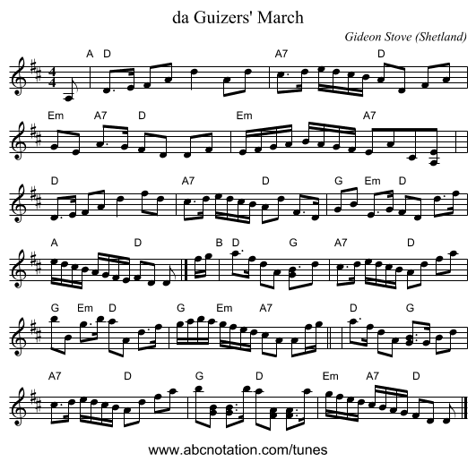da Guizers' March - staff notation