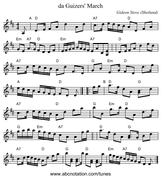 da Guizers' March - staff notation