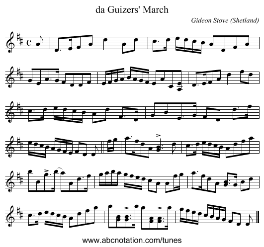 da Guizers' March - staff notation