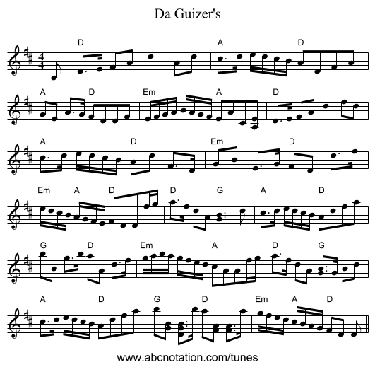 Da Guizer's - staff notation