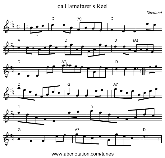 da Hamefarer's Reel - staff notation