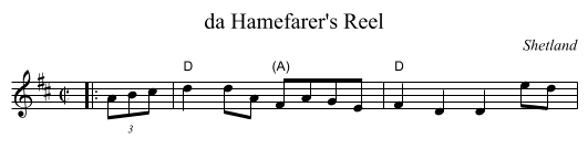 da Hamefarer's Reel - staff notation