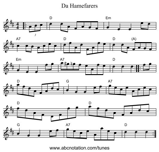 Da Hamefarers - staff notation