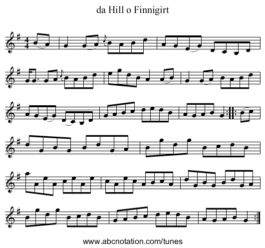 da Hill o Finnigirt - staff notation