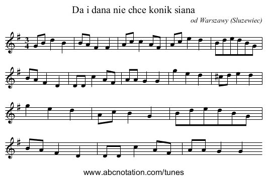 Da i dana nie chce konik siana - staff notation