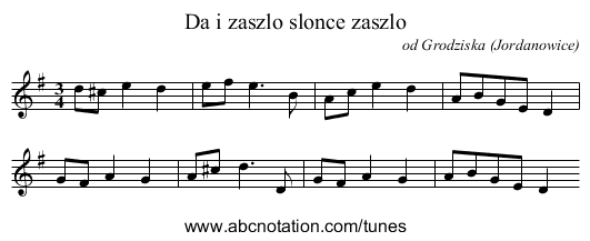Da i zaszlo slonce zaszlo - staff notation