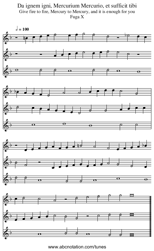 Da ignem igni, Mercurium Mercurio, et sufficit tibi - staff notation