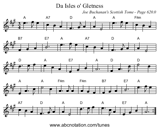 Da Isles o' Gletness - staff notation
