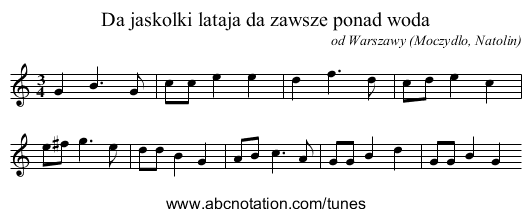Da jaskolki lataja da zawsze ponad woda - staff notation