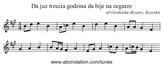 Da juz trzecia godzina da bije na zegarze - staff notation