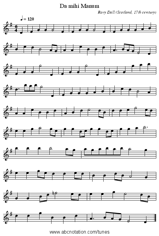 Da mihi Manum - staff notation