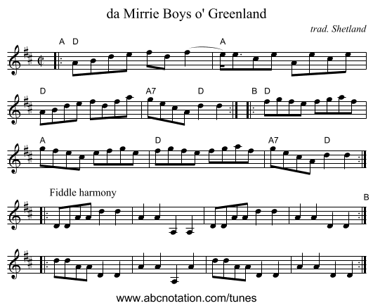da Mirrie Boys o' Greenland - staff notation