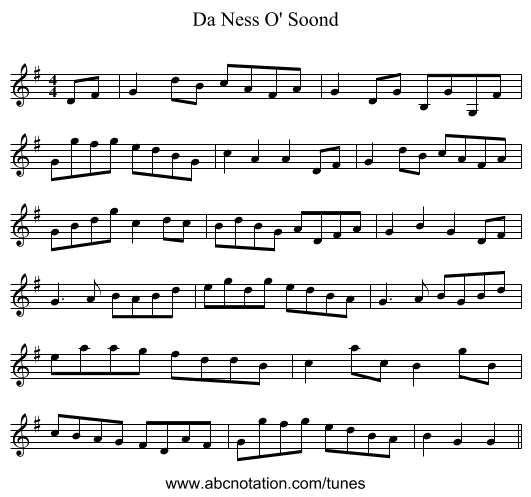 Da Ness O' Soond - staff notation