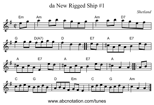 da New Rigged Ship #1 - staff notation
