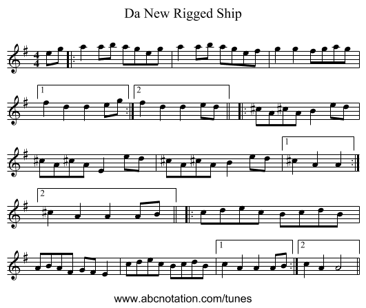 Da New Rigged Ship - staff notation