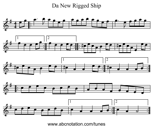 Da New Rigged Ship - staff notation